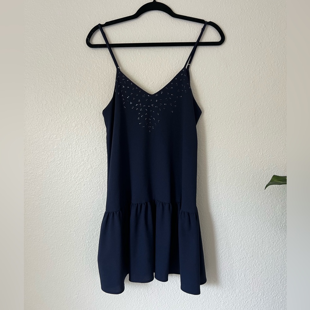 Navy Mini Dress Drop Waist Sequin Detail